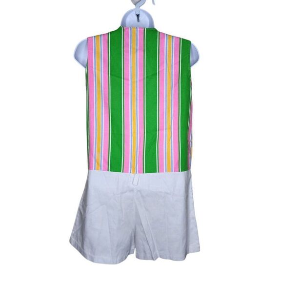 Vintage 60s Sleeveless Striped Shorts Romper Womens Size S Green Pink - Picture 4 of 4